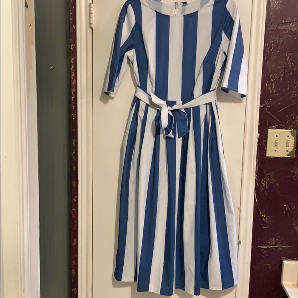 Blue and white stripped dress